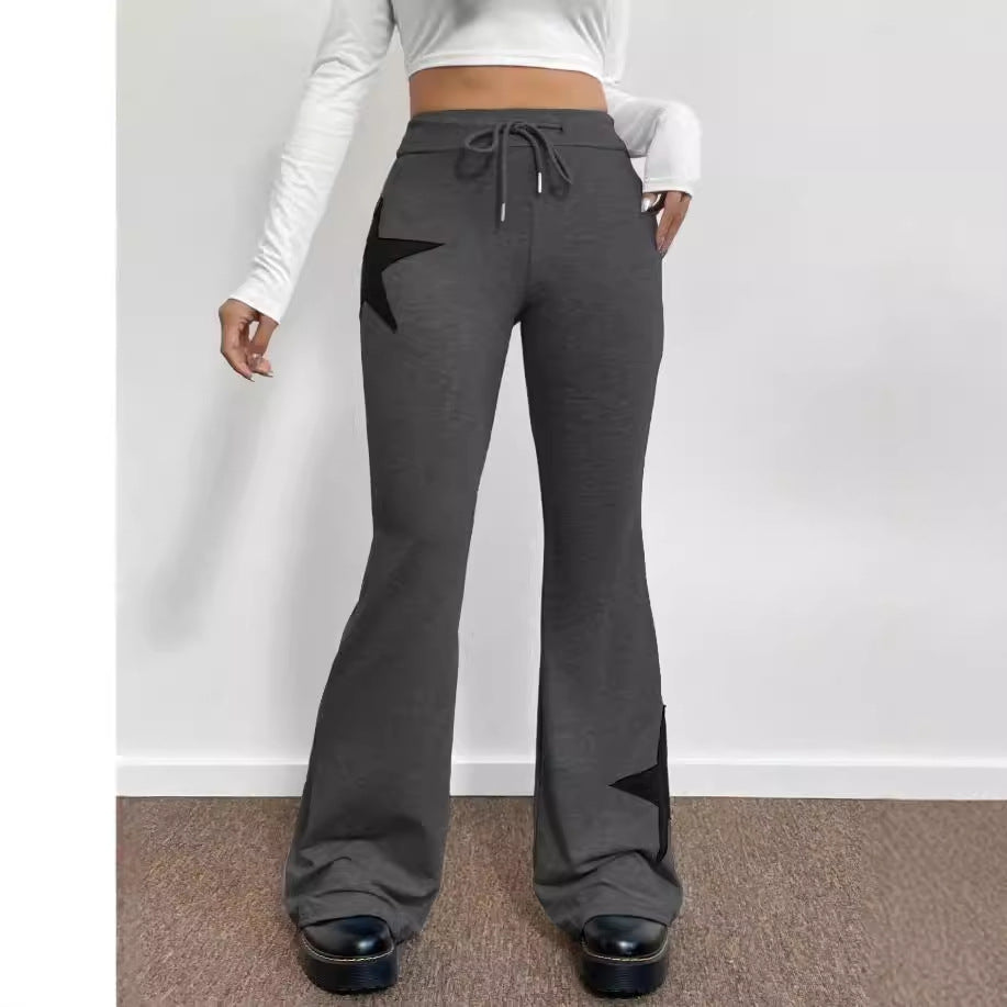 Damen lässige Sweatpants mit weitem Bein und Sternenmotiv EB