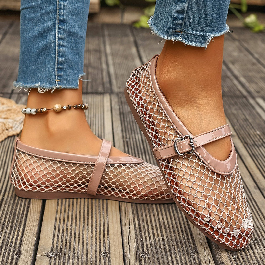 Damen elegante Netzschuhe mit goldenen Schnallen EB