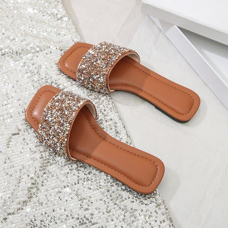 Damen Glamouröse Riemchen-Pantoletten mit funkelnder Strass-Applikation EB