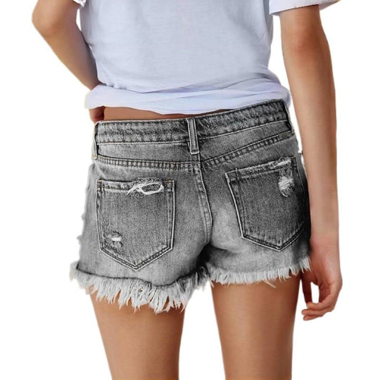 Damen Jeans-Shorts mit Fransen und Destroyed-Effekten EB