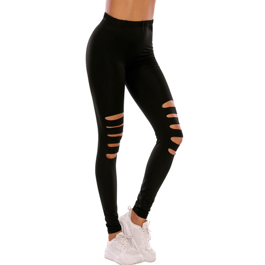 Damen Modische Leggings mit Cut-Outs im Leopardenmuster EB