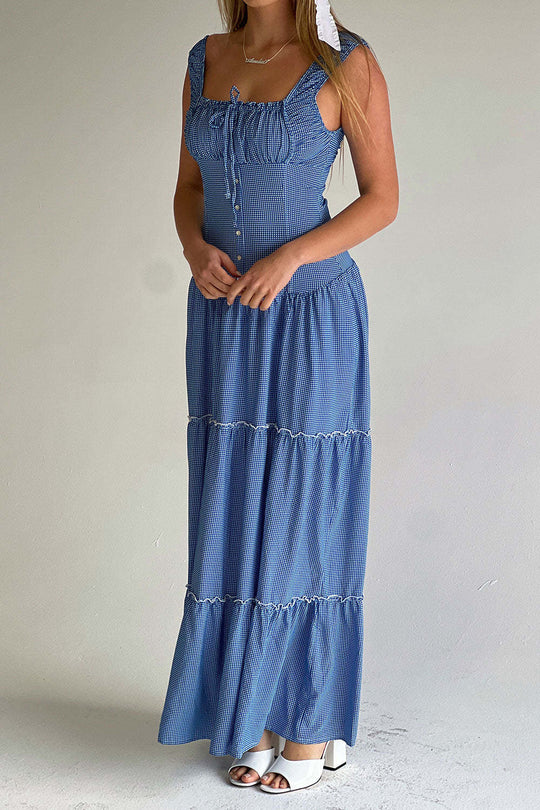 Damen Maxikleid mit Rüschendetails und Knopfverschluss EB