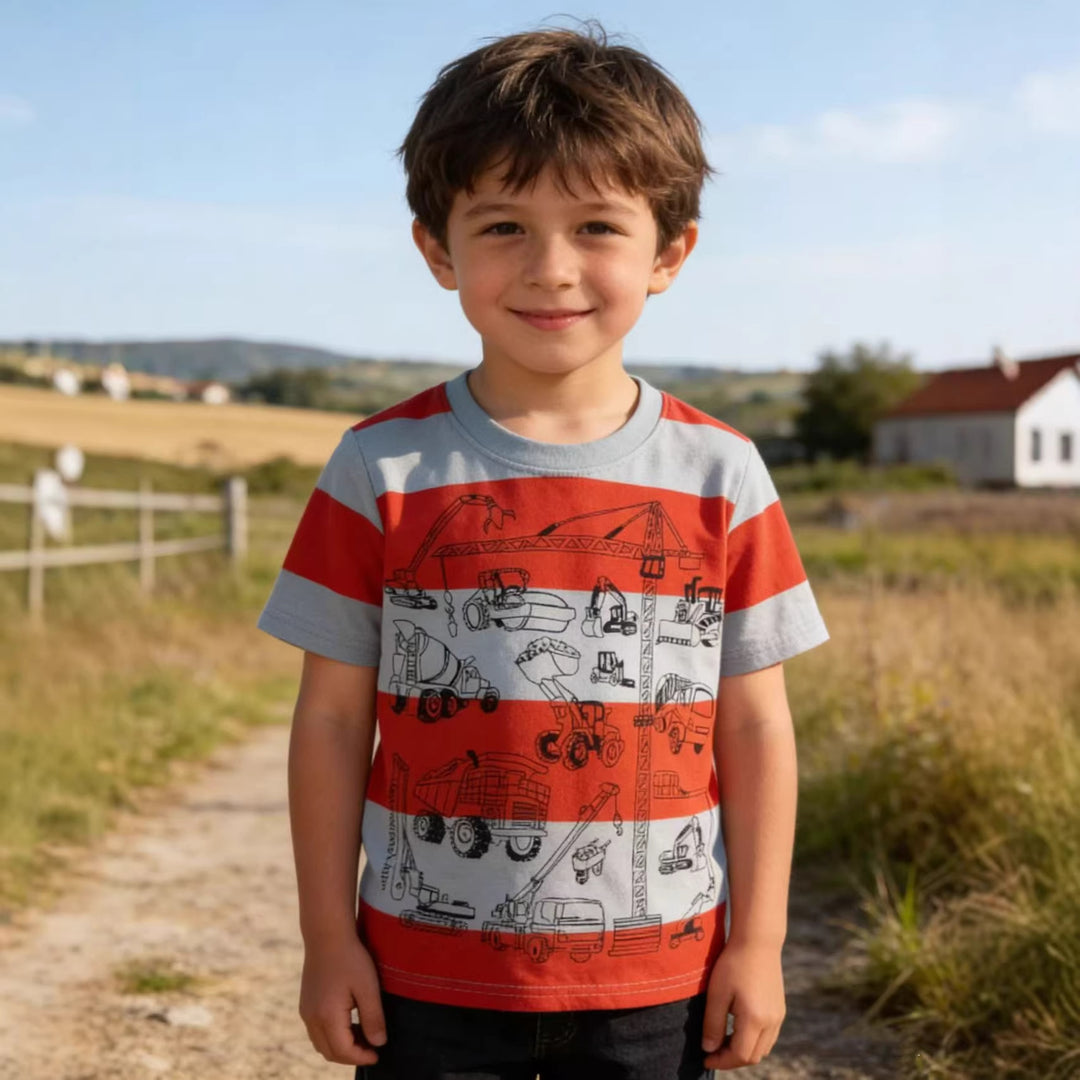 Jungen T-Shirt mit buntem Baustellenfahrzeug-Motiv EB