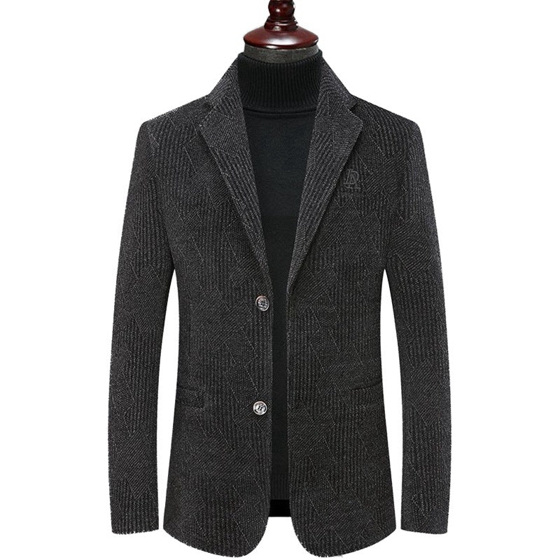 Herren Moderner Stehkragen-Blazer im Bouclé-Look mit feiner geometrischer Struktur EB