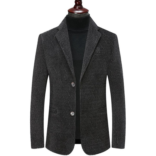 Herren Moderner Stehkragen-Blazer im Bouclé-Look mit feiner geometrischer Struktur EB