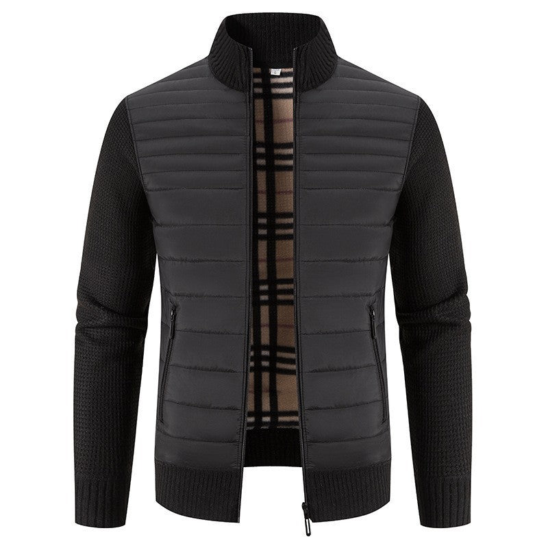Herren Steppjacke mit modernem Strickärmeln und hohem Kragen EB