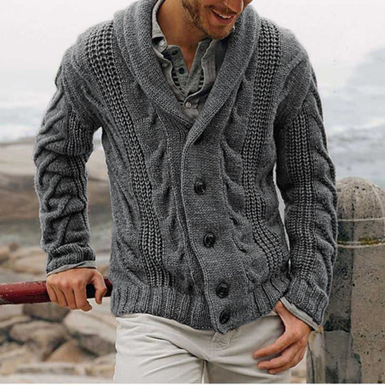 Herren nan grobstrick Cardigan mit Schalkragen und Zopfmuster EB