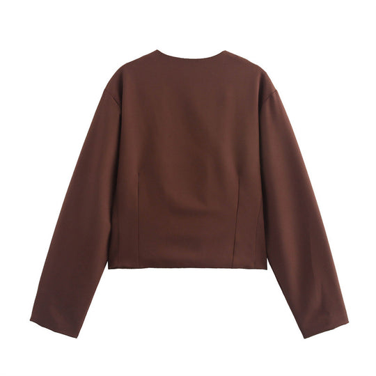 Damen Stilvolle Kurzjacke mit Knopfdetails EB