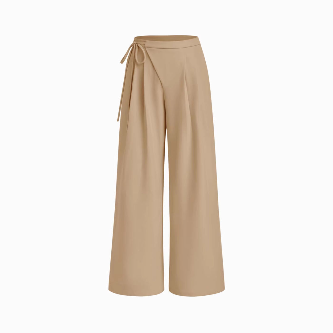 Damen Weite Nadelstreifen-Hose mit Wickel-Taille EB
