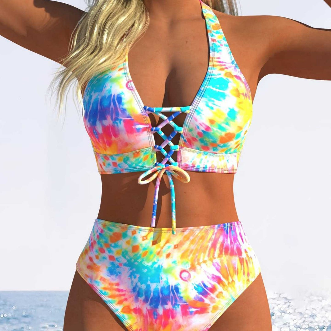 Damen Bikini-Set mit hoch tailliertem Schnitt und verspieltem Schnürdetail EB