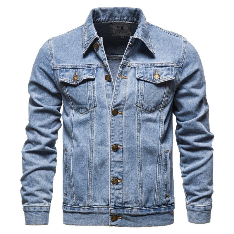 Herren nan taillierte Trucker-Denimjacke mit Pattentaschen, Metallknopfleiste und kontrastierenden Nähten EB