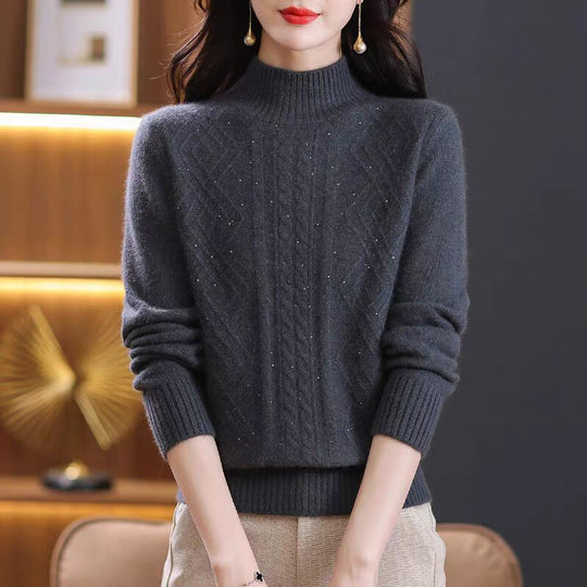 Damen Strickpullover mit Rippenstruktur und hochgeschlossenem Kragen EB