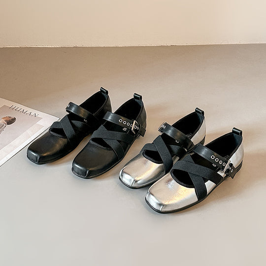 Damen Komfortable Ballerinas mit elastischen Kreuzriemen EB