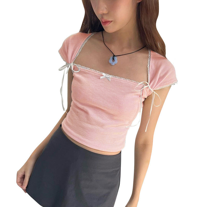 Damen Crop-Oberteil mit verstellbaren Spaghettiträgern und eleganten Knoten-Details EB