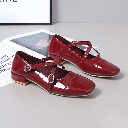 Damen Elegante Flachschuhe mit schimmerndem Obermaterial und verstellbaren Riemen EB