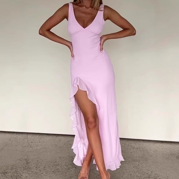 Damen Elegantes Maxikleid mit Rüschendetail und seitlichem Schlitz EB
