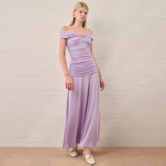 Damen Langarm-Maxikleid mit drapierten Details EB