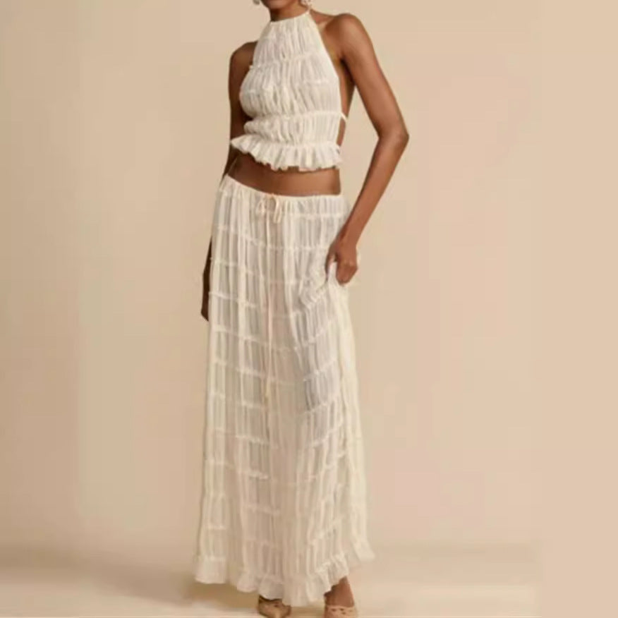 Damen Maxikleid mit raffinierten Rüschendetails und hochgeschlossenem Design EB