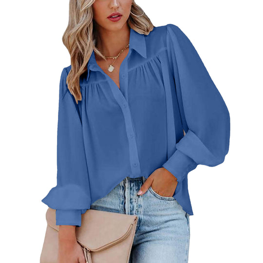 Damen Bluse mit femininen Rüschendetails und lockeren Ärmeln EB