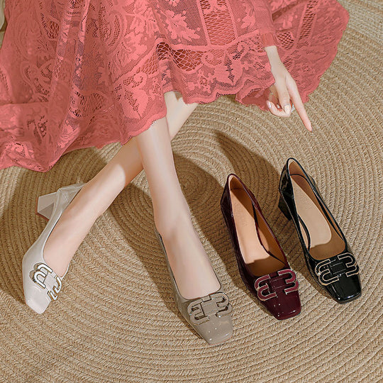 Damen elegante und modische Absatzschuhe mit quadratischer Zehenkappe EB