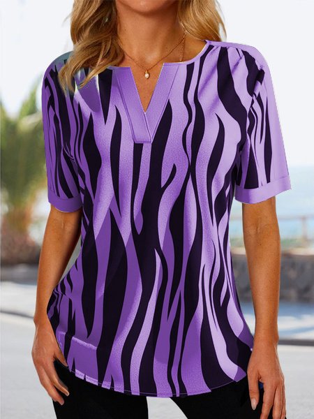 Damen modisches Kurzarmshirt mit modernem Zebrastreifen-Design EB