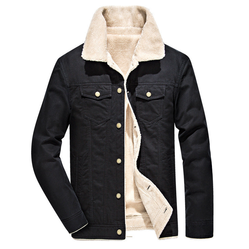 Herren Canvas-Truckerjacke mit durchgehendem Sherpa-Innenfutter und Umlegekragen EB