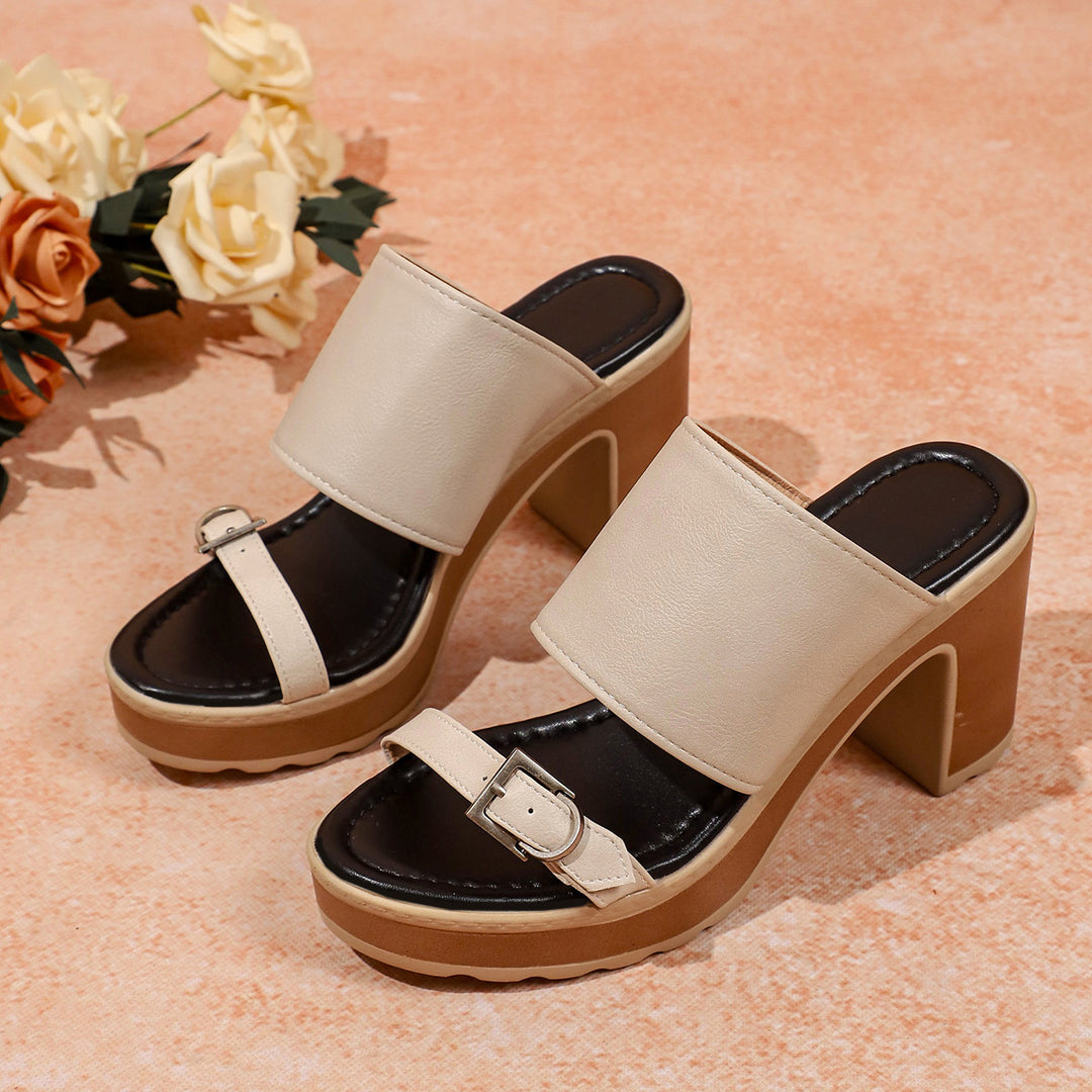 Damen elegante Plateau-Pantoletten mit modischem Riemen und komfortablem Absatz EB