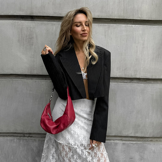Damen Cropped Blazer im klassischen Streifenmuster EB