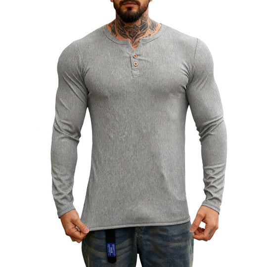 Herren nan geripptes Langarm-Henleyshirt mit flacher Knopfleiste und körperbetonter Stretch-Passform EB