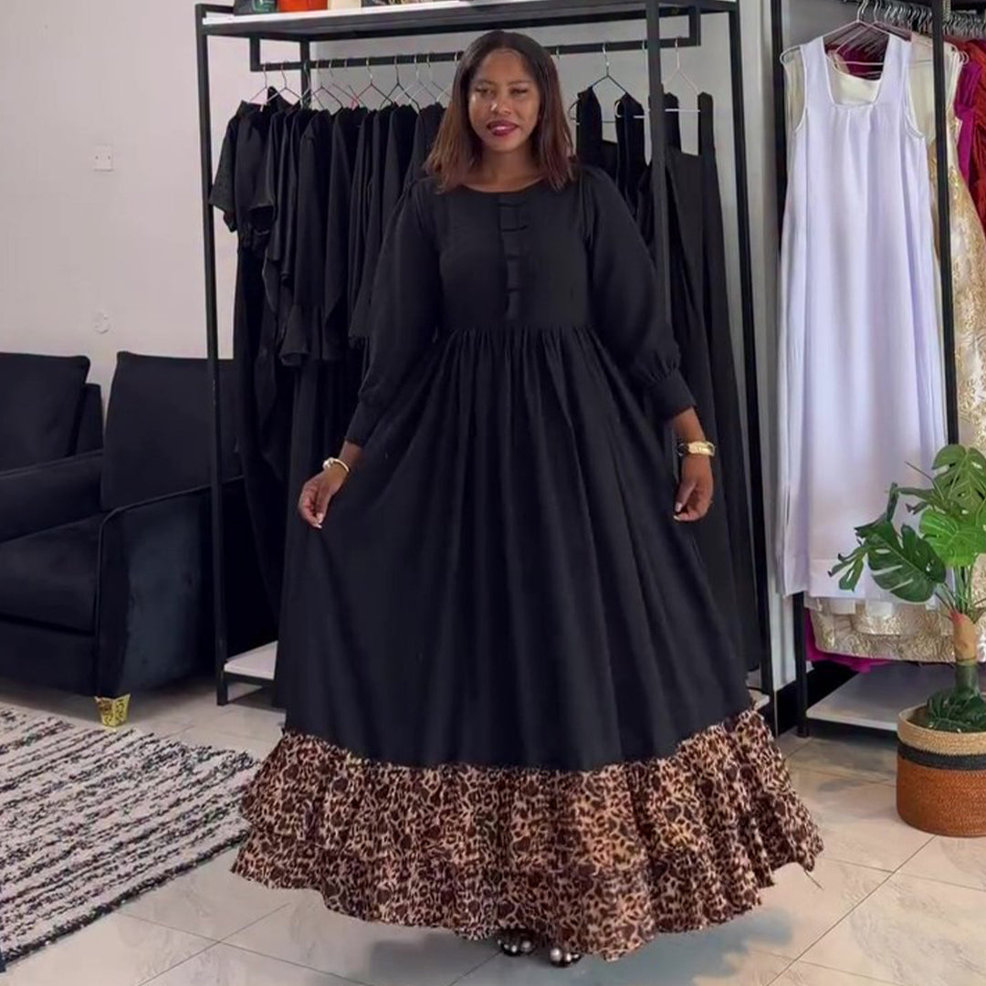 Damen Maxikleid mit schickem Rüschensaum und Knopfdetail EB