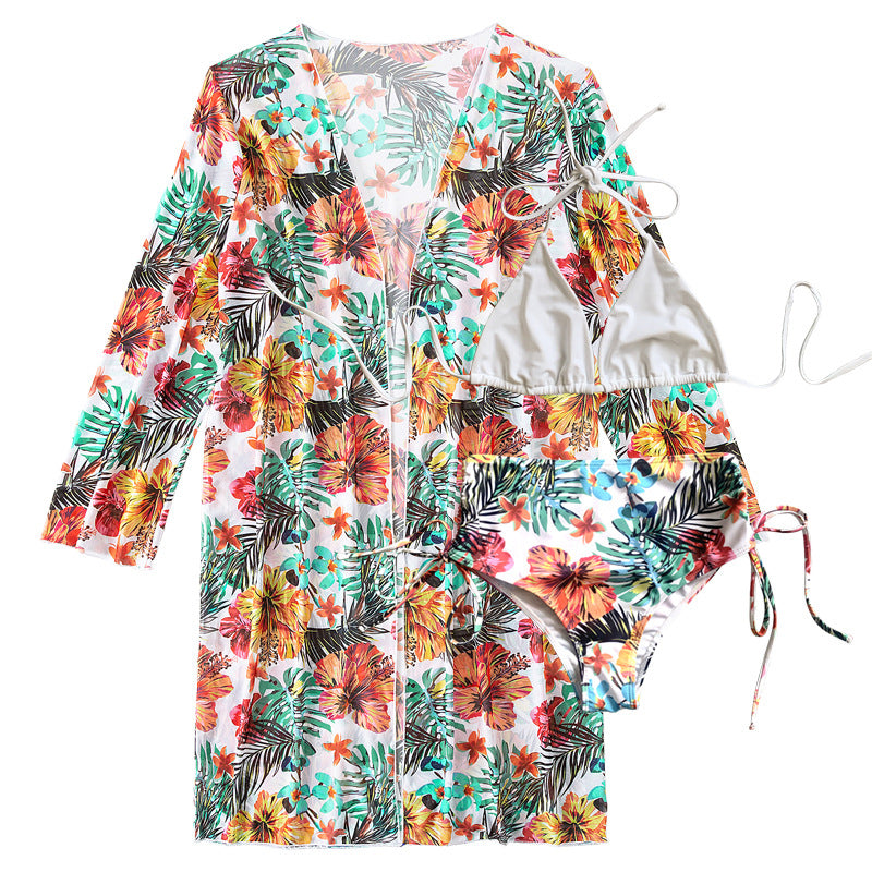 Damen Hochtaillierter Bikini mit floralem Cover-Up EB