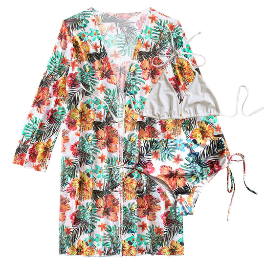 Damen Hochtaillierter Bikini mit floralem Cover-Up EB