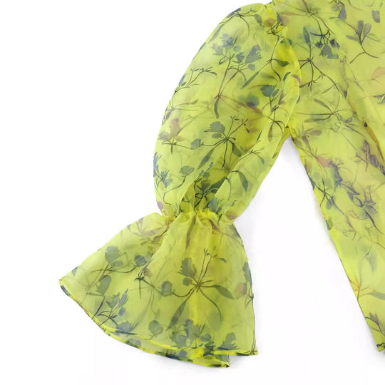 Damen blumige Chiffonbluse mit voluminösen Ärmeln EB
