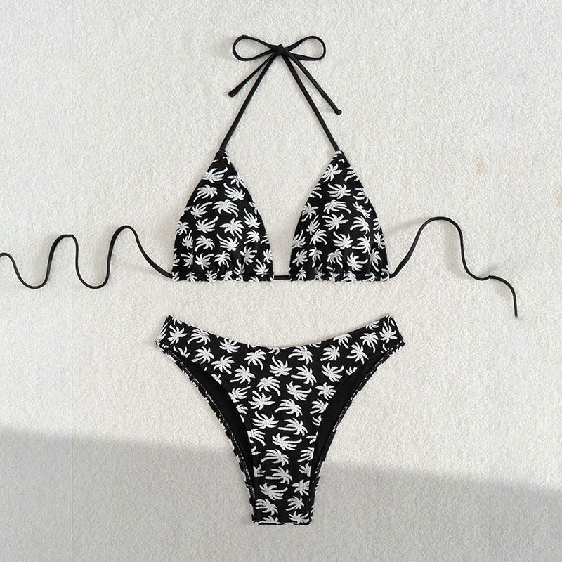 Damen Triangel-Bikini mit kontrastierendem Palmendruck EB