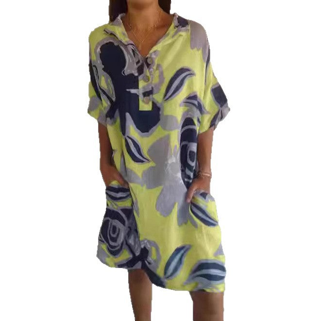 Damen lässiges Kapuzenkleid mit floralem Design EB