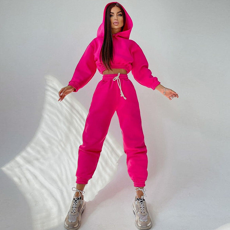 Damen cropped Stehkragen-Sweatset mit elastischem Taillenbund und hochtaillierter Tapered-Jogginghose Eichborn Berlin