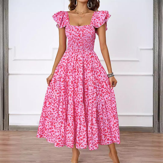 Damen Lange Maxikleid mit eleganten Rüschenträgern und gefüttertem Oberteil EB
