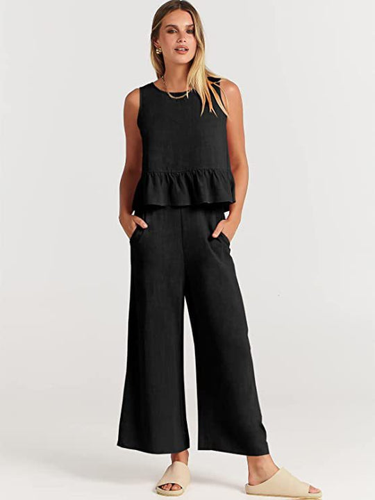 Damen Lässiger Peplum-Jumper mit weit geschnittenen Hosen EB