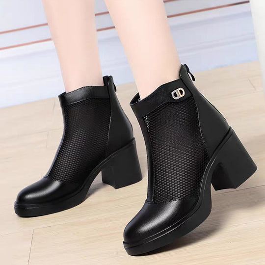 Damen Modische Stiefeletten mit luftiger Netzstruktur und robustem Blockabsatz EB