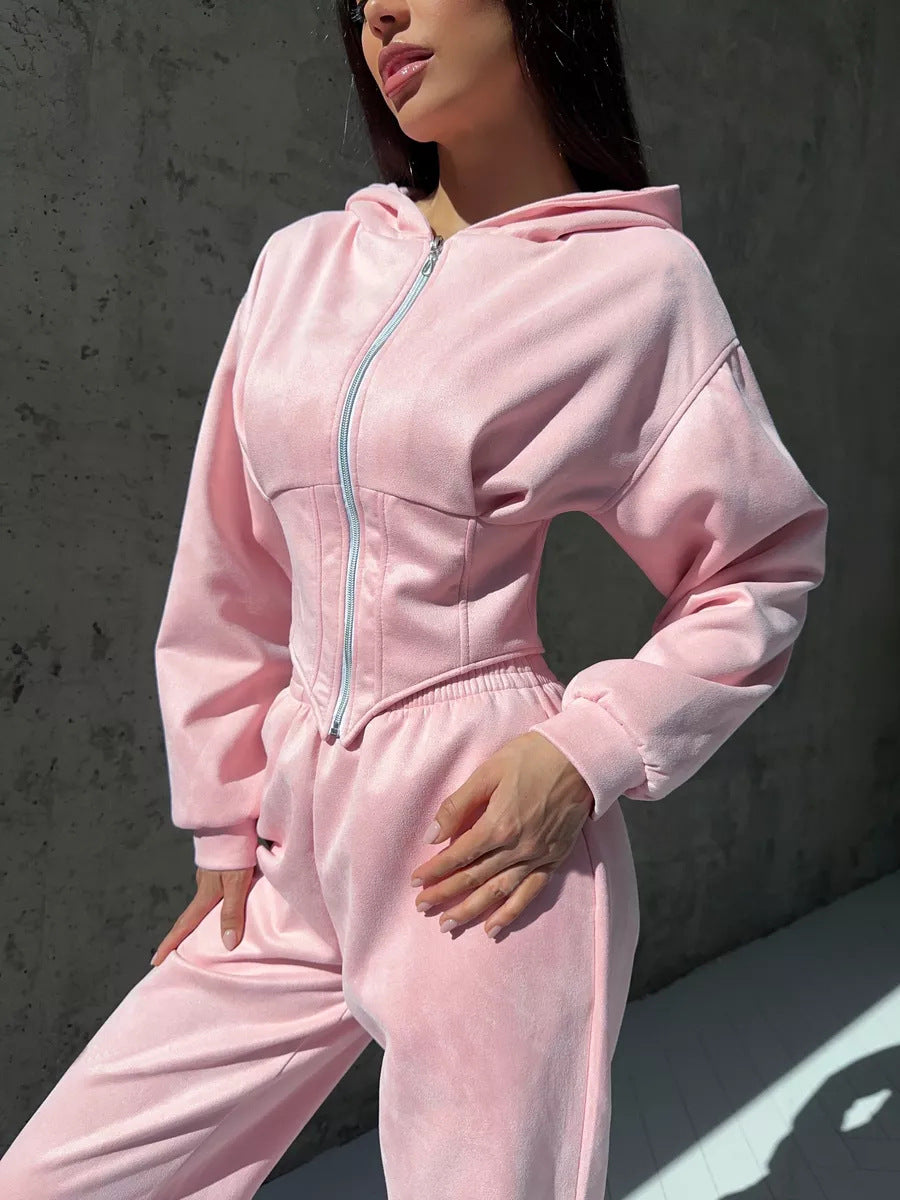 Damen Lässiger Utility-Jumpsuit mit hohem Kragen und Reißverschluss EB