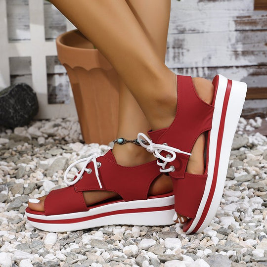 Damen Sneaker-Sandalen mit offener Zehenpartie und elastischem Schnürdesign EB