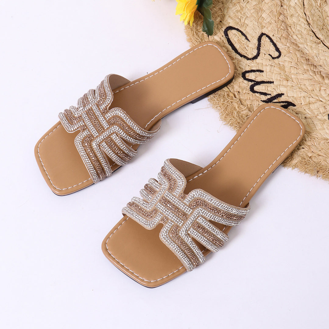 Damen elegante Strandsandalen mit glitzernden Applikationen EB