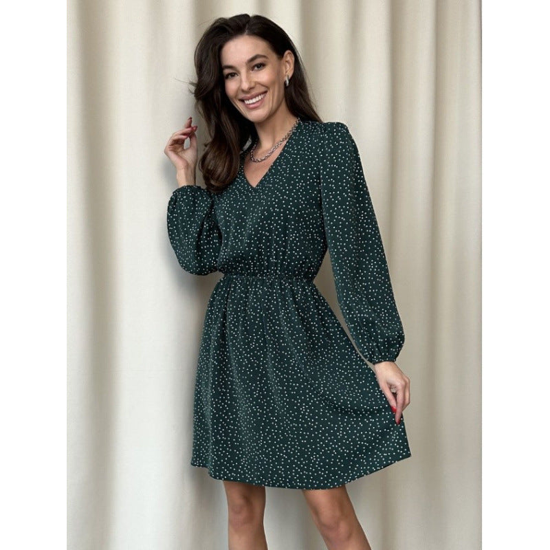 Damen Chiffon-Kleid mit V-Ausschnitt und ballonartigen Ärmeln EB