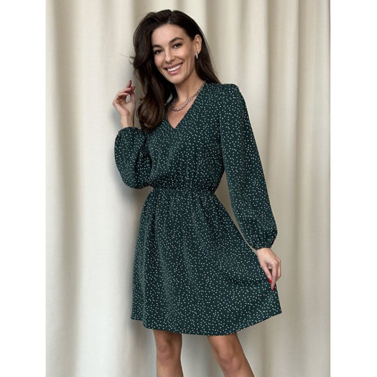 Damen Chiffon-Kleid mit V-Ausschnitt und ballonartigen Ärmeln EB