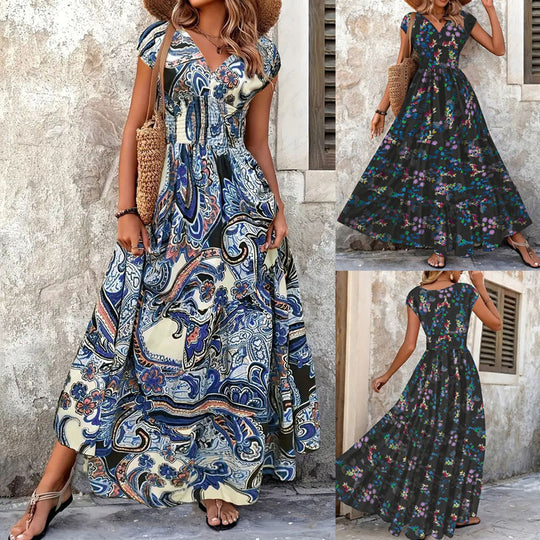 Damen Maxi-Kleid mit floralem Paisley-Muster und schmeichelndem Schnitt EB