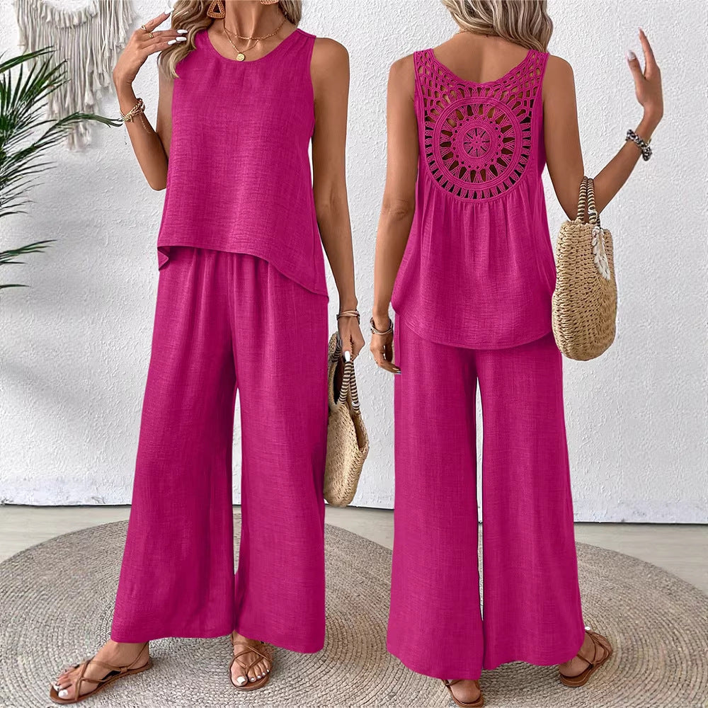 Damen luftiges Sommer-Set mit gehäkeltem Rückenteil und weitem Schnitt EB