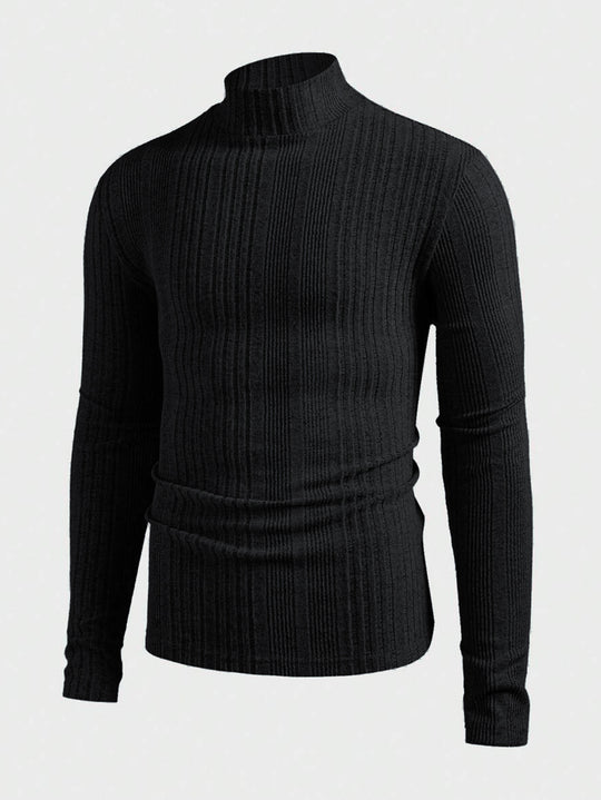 Herren Strickpullover mit hohem Kragen und Rippstruktur EB