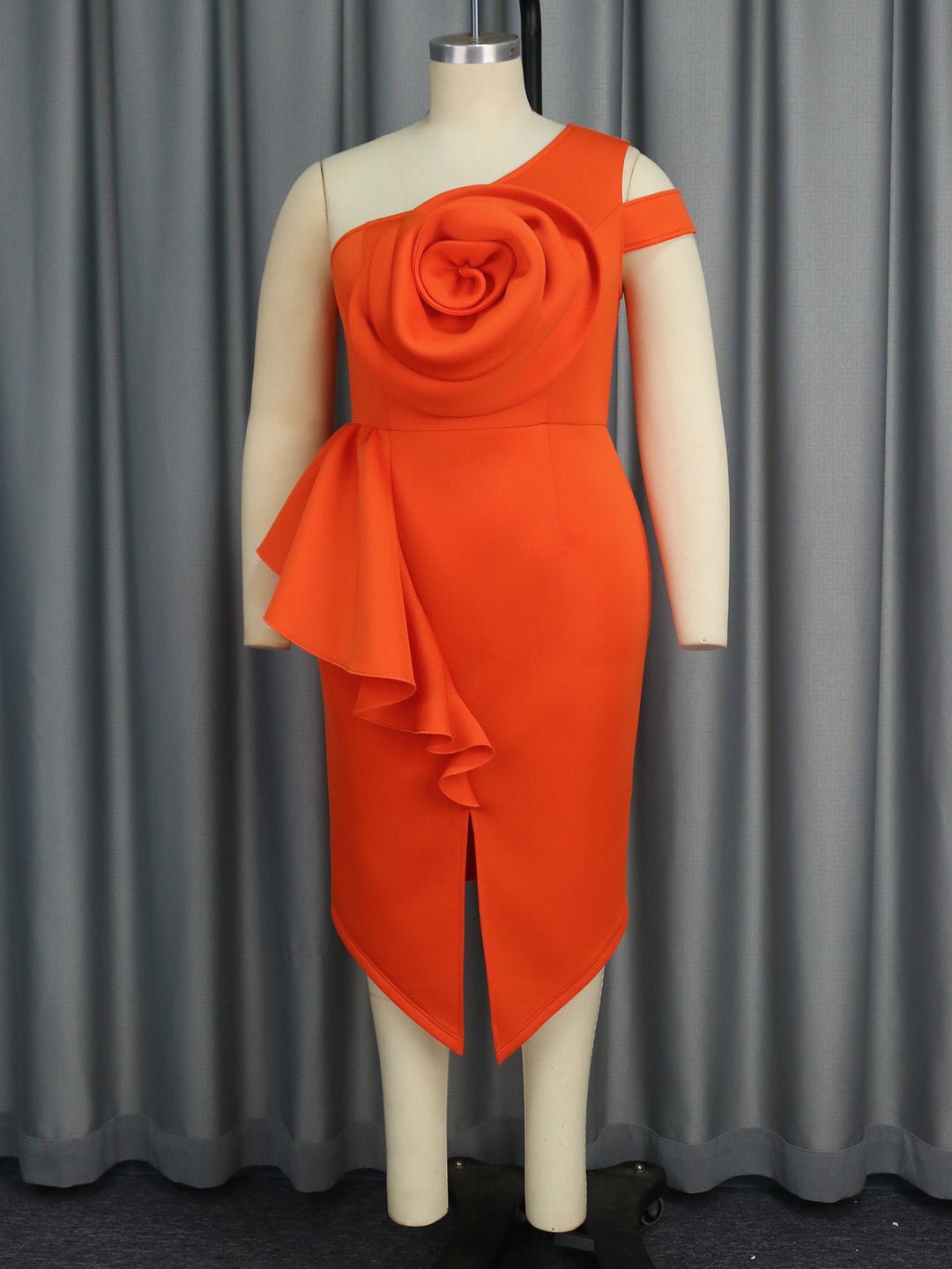 Damen Elegantes One-Shoulder Kleid mit Zierblüte und asymmetrischem Saum EB