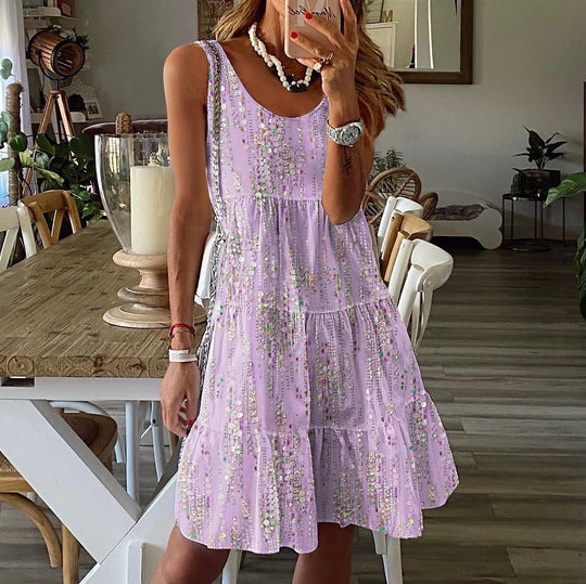 Damen luftiges Sommerkleid mit fließendem Rock und dekorativen Details EB