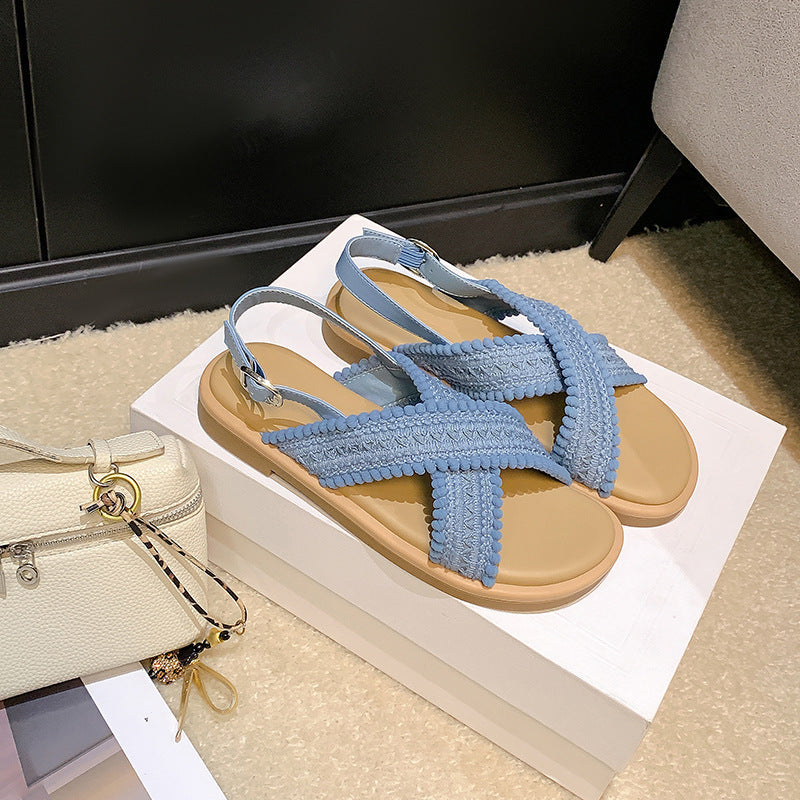 Damen modische Sandalen mit dekorativem Geflecht und komfortablem Fußbett EB